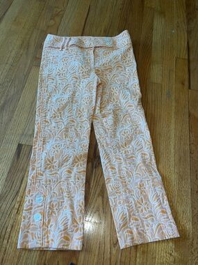 Vintage orange white retro patterned tapestry pants - creamsicle color